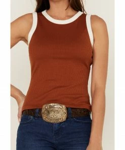 Rank 45 Women's Ribbed Rust Contrast High Neck Tank Rust Copper -Rank 45 shop 2000358418 220 P3