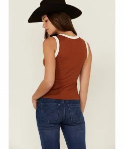 Rank 45 Women's Ribbed Rust Contrast High Neck Tank Rust Copper -Rank 45 shop 2000358418 220 P4