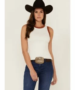 Rank 45 Women's Ribbed White Contrast High Neck Tank -Rank 45 shop 2000358419 100 P1 1