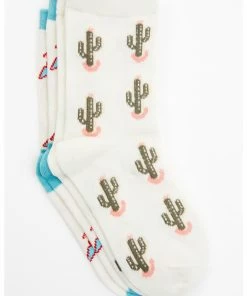 Rank 45 Girls' Floral & Cactus Crew Socks - 2-Pack Multi