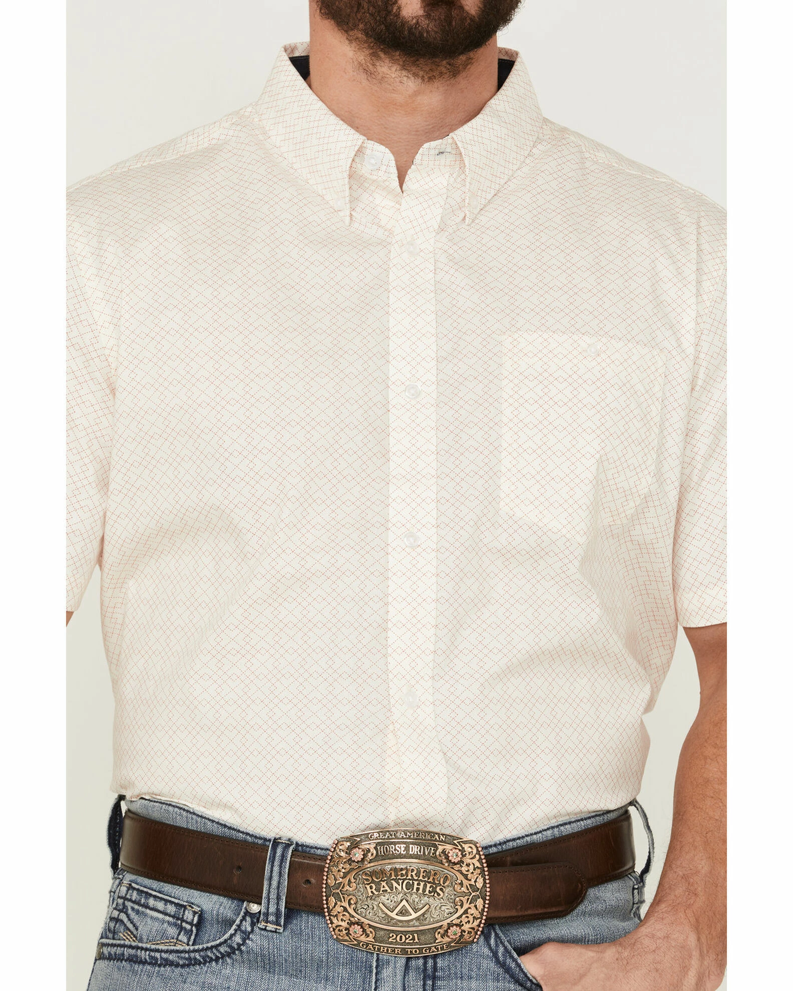 Rank 45 Men's Mustang Geo Print Short Sleeve Button-Down Western Shirt Cream 5 Rank 45 Men's Mustang Geo Print Short Sleeve Button-Down Western Shirt Cream - Image 3