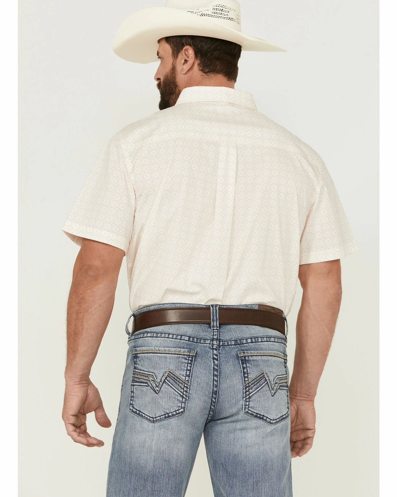 Rank 45 Men's Mustang Geo Print Short Sleeve Button-Down Western Shirt Cream 6 Rank 45 Men's Mustang Geo Print Short Sleeve Button-Down Western Shirt Cream - Image 4