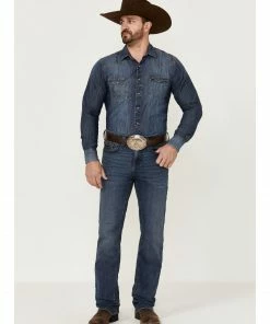 Rank 45 Men's Shotgun Wash Stackable Slim Straight Stretch Performance Jeans Dark Medium Wash