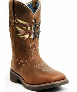 Rank 45 Women's Insipired Stars And Stripes Inlay Shaft Performance Leather Western Boots - Broad Square Toe