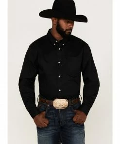 Rank 45 Men's Solid Basic Twill Logo Long Sleeve Button-Down Western Shirt  Royal Blue