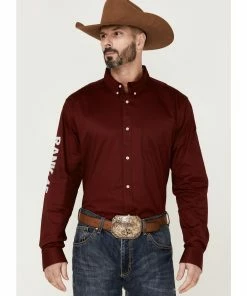 Rank 45 Men's Solid Maroon Basic Twill Logo Long Sleeve Button-Down Western Shirt - Big & Tall  -Rank 45 shop 2000359469 642 P1 1