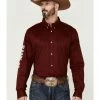 Rank 45 Men's Solid Maroon Basic Twill Logo Long Sleeve Button-Down Western Shirt - Big & Tall  -Rank 45 shop 2000359469 642 P1
