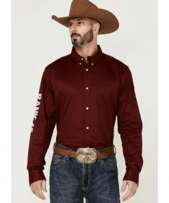 Rank 45 Men's Solid Maroon Basic Twill Logo Long Sleeve Button-Down Western Shirt - Big & Tall 
