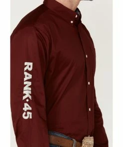 Rank 45 Men's Solid Maroon Basic Twill Logo Long Sleeve Button-Down Western Shirt - Big & Tall  -Rank 45 shop 2000359469 642 P3