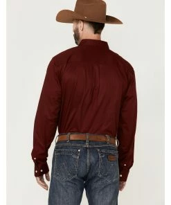 Rank 45 Men's Solid Maroon Basic Twill Logo Long Sleeve Button-Down Western Shirt - Big & Tall  -Rank 45 shop 2000359469 642 P4