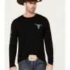 Rank 45 Men's Bull Skull Black Logo Graphic Long Sleeve T-Shirt 