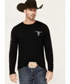 Rank 45 Men's Bull Skull Black Logo Graphic Long Sleeve T-Shirt 