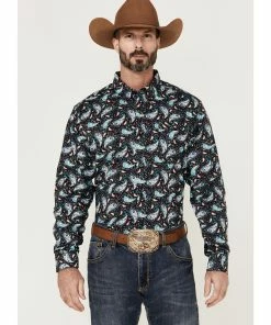 Rank 45 Men's Rodeo Large Paisley Print Long Sleeve Button-Down Western Shirt - Big &Â Tall Multi