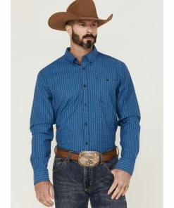 Rank 45 Men's Bulldogger Dobby Geo Button-Down Western Shirt - Big & Tall  Blue -Rank 45 shop 2000359590 400 P1 1
