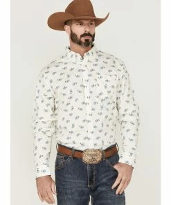 Rank 45 Men's Roughstock Paisley Geo Print Long Sleeve Button-Down Western Shirt Cream