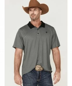 Rank 45 Men's Reride Geo Print Short Sleeve Performance Polo Shirt Grey
