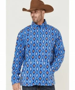 Rank 45 Men's Shadow Southwestern Print 1/4 Zip-Front Fleece Pullover Sweatshirt Blue