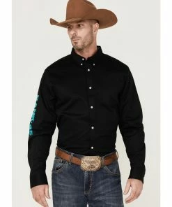 Rank 45 Men's Solid Performance Twill Logo Long Sleeve Button-Down Western Shirt  Black -Rank 45 shop 2000361570 001 P1 1