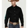 Rank 45 Men's Solid Performance Twill Logo Long Sleeve Button-Down Western Shirt  Black