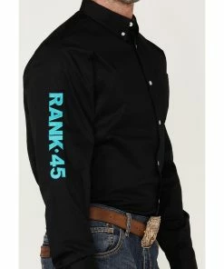 Rank 45 Men's Solid Performance Twill Logo Long Sleeve Button-Down Western Shirt  Black -Rank 45 shop 2000361570 001 P3