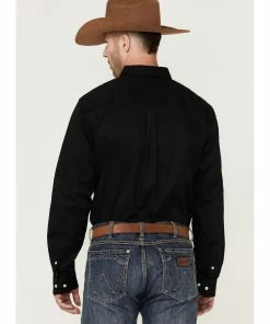 Rank 45 Men's Solid Performance Twill Logo Long Sleeve Button-Down Western Shirt  Black -Rank 45 shop 2000361570 001 P4