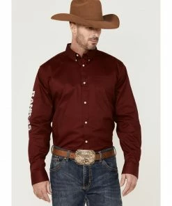 Rank 45 Men's Performance Twill Logo Long Sleeve Button-Down Western Shirt  Burgundy -Rank 45 shop 2000361572 640 P1 1