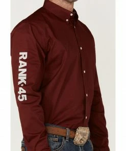 Rank 45 Men's Performance Twill Logo Long Sleeve Button-Down Western Shirt  Burgundy -Rank 45 shop 2000361572 640 P3
