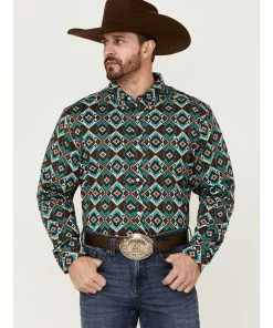Rank 45 Men's Buckaroo Multi Southwestern Print Long Sleeve Button-Down Western Shirt 