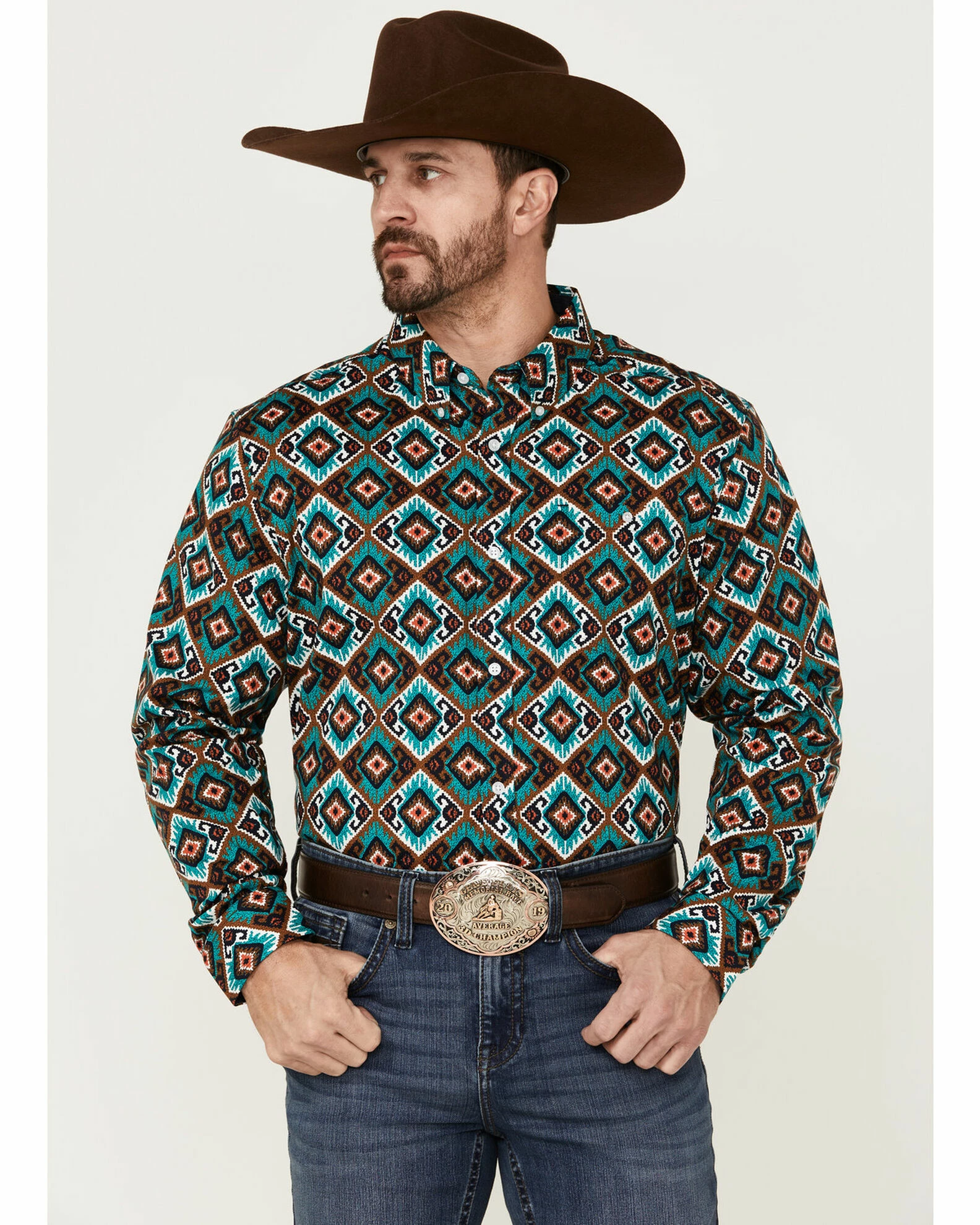 Rank 45 Men's Buckaroo Multi Southwestern Print Long Sleeve Button-Down Western Shirt 3 Rank 45 Men's Buckaroo Multi Southwestern Print Long Sleeve Button-Down Western Shirt