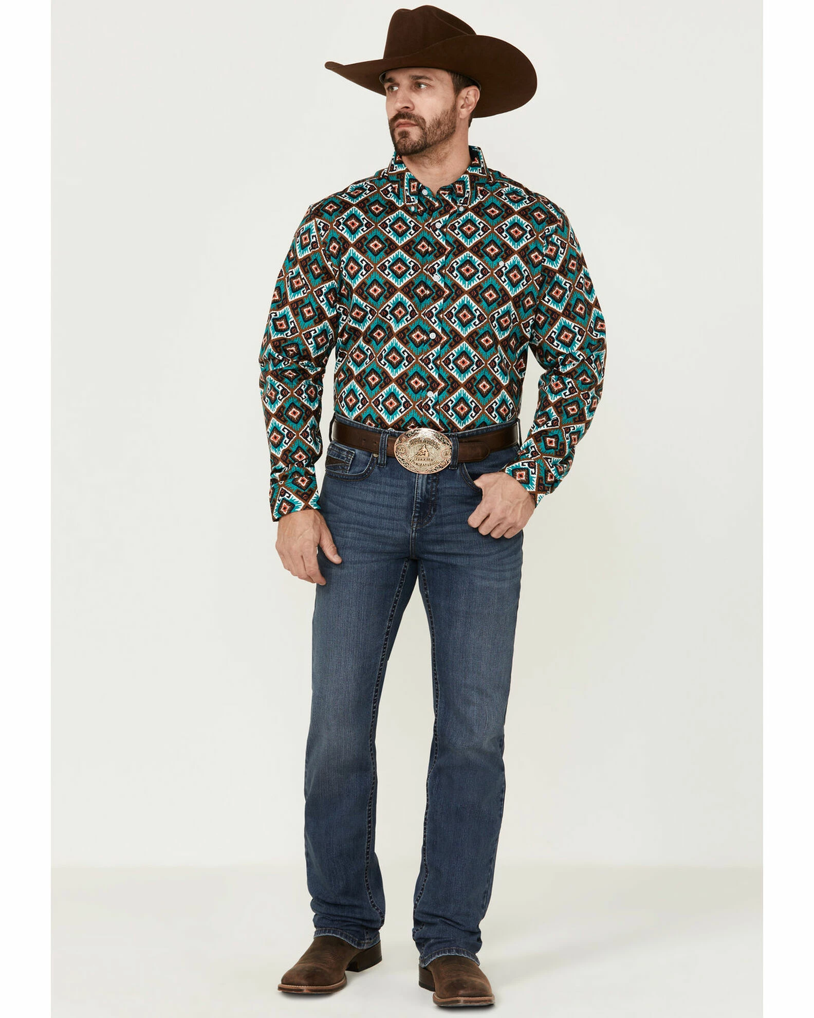 Rank 45 Men's Buckaroo Multi Southwestern Print Long Sleeve Button-Down Western Shirt 4 Rank 45 Men's Buckaroo Multi Southwestern Print Long Sleeve Button-Down Western Shirt - Image 2