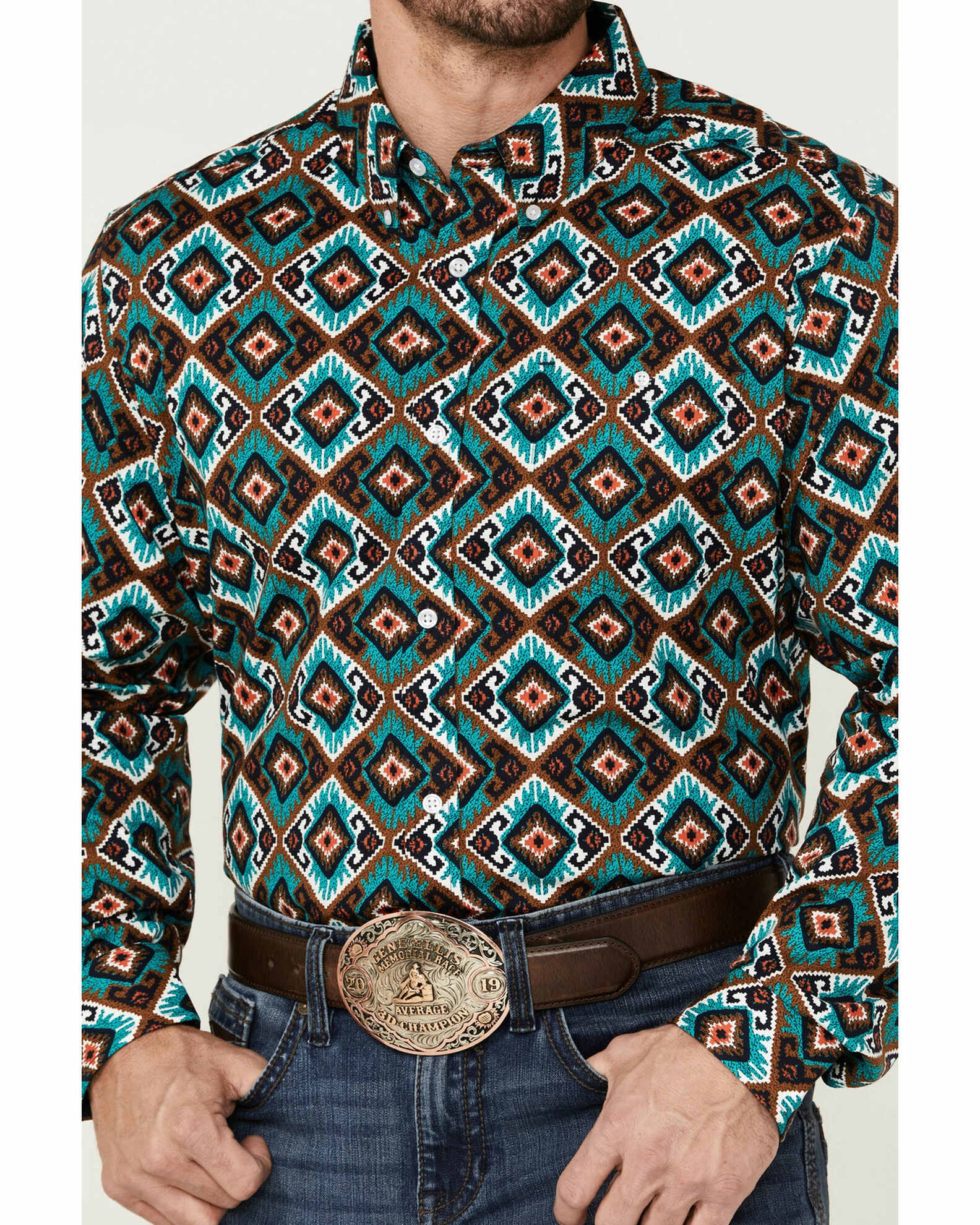 Rank 45 Men's Buckaroo Multi Southwestern Print Long Sleeve Button-Down Western Shirt 5 Rank 45 Men's Buckaroo Multi Southwestern Print Long Sleeve Button-Down Western Shirt - Image 3