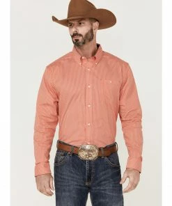 Rank 45 Men's Red Calgary Geo Print Long Sleeve Button-Down Western Shirt 