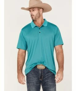 Rank 45 Men's Spinner Solid Teal Short Sleeve Polo Shirt 