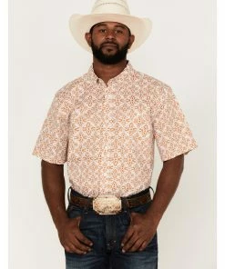 Rank 45 Men's Kickin Southwestern Print Short Sleeve Button-Down Western Shirt  Gold