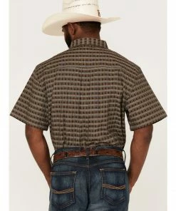 Rank 45 Men's Steer Small Plaid Short Sleeve Button-Down Western Shirt  Black -Rank 45 shop 2000364503 001 P4