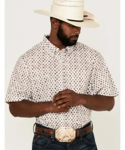 Rank 45 Men's Buford Geo Print Short Sleeve Button-Down Western Shirt  White