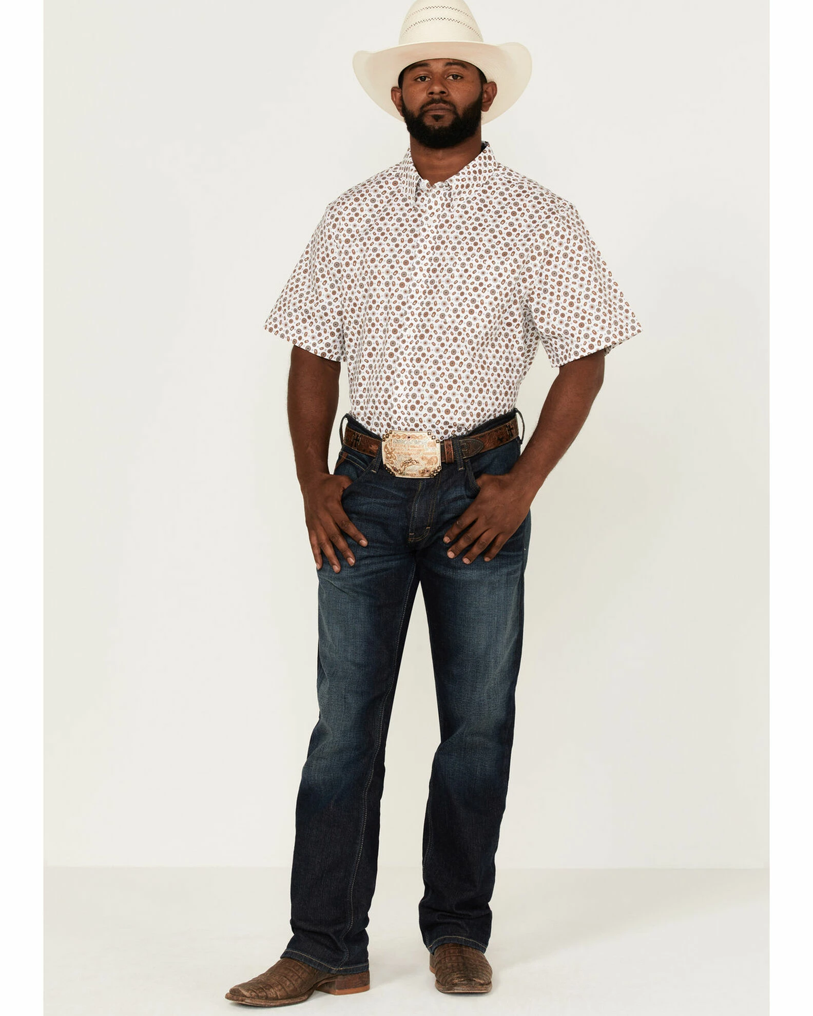 Rank 45 Men's Buford Geo Print Short Sleeve Button-Down Western Shirt White 4 Rank 45 Men's Buford Geo Print Short Sleeve Button-Down Western Shirt White - Image 2