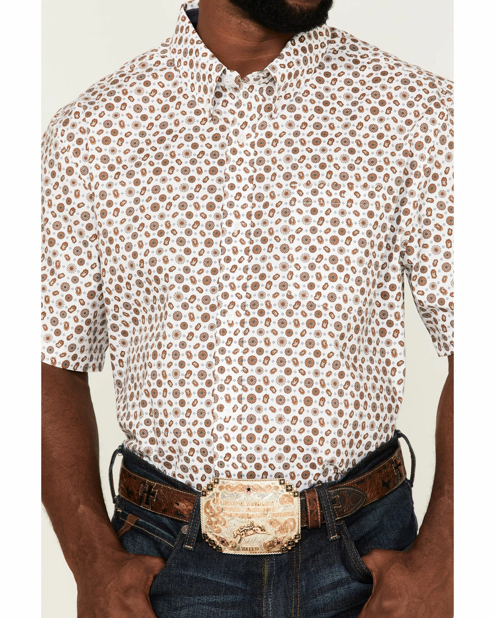Rank 45 Men's Buford Geo Print Short Sleeve Button-Down Western Shirt White 5 Rank 45 Men's Buford Geo Print Short Sleeve Button-Down Western Shirt White - Image 3