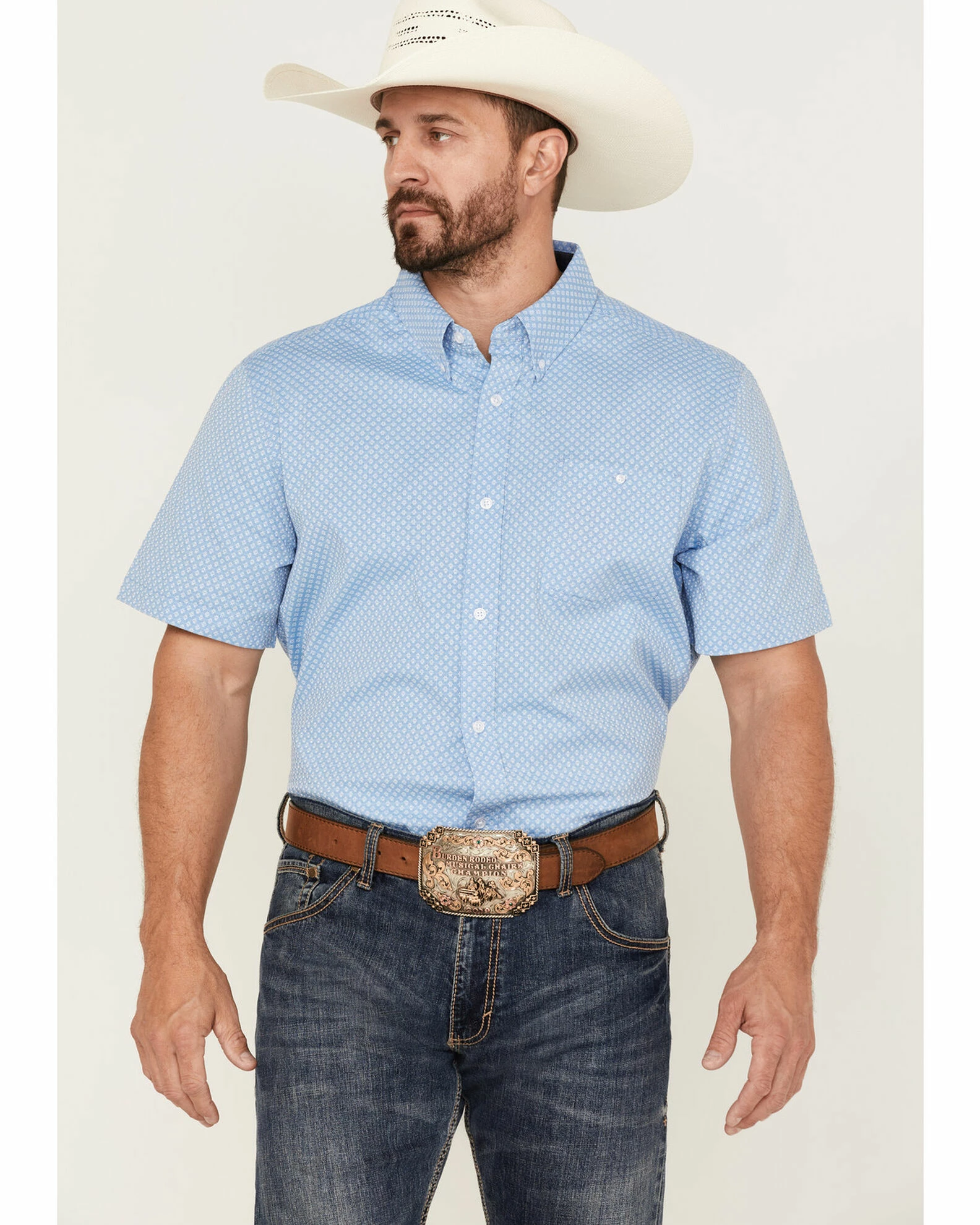 Rank 45 Men's Cantle Geo Print Short Sleeve Button-Down Western Shirt Light Blue 3 Rank 45 Men's Cantle Geo Print Short Sleeve Button-Down Western Shirt Light Blue