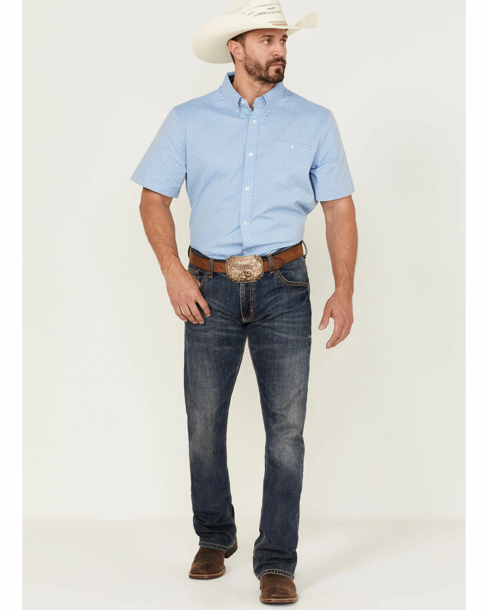 Rank 45 Men's Cantle Geo Print Short Sleeve Button-Down Western Shirt Light Blue 4 Rank 45 Men's Cantle Geo Print Short Sleeve Button-Down Western Shirt Light Blue - Image 2