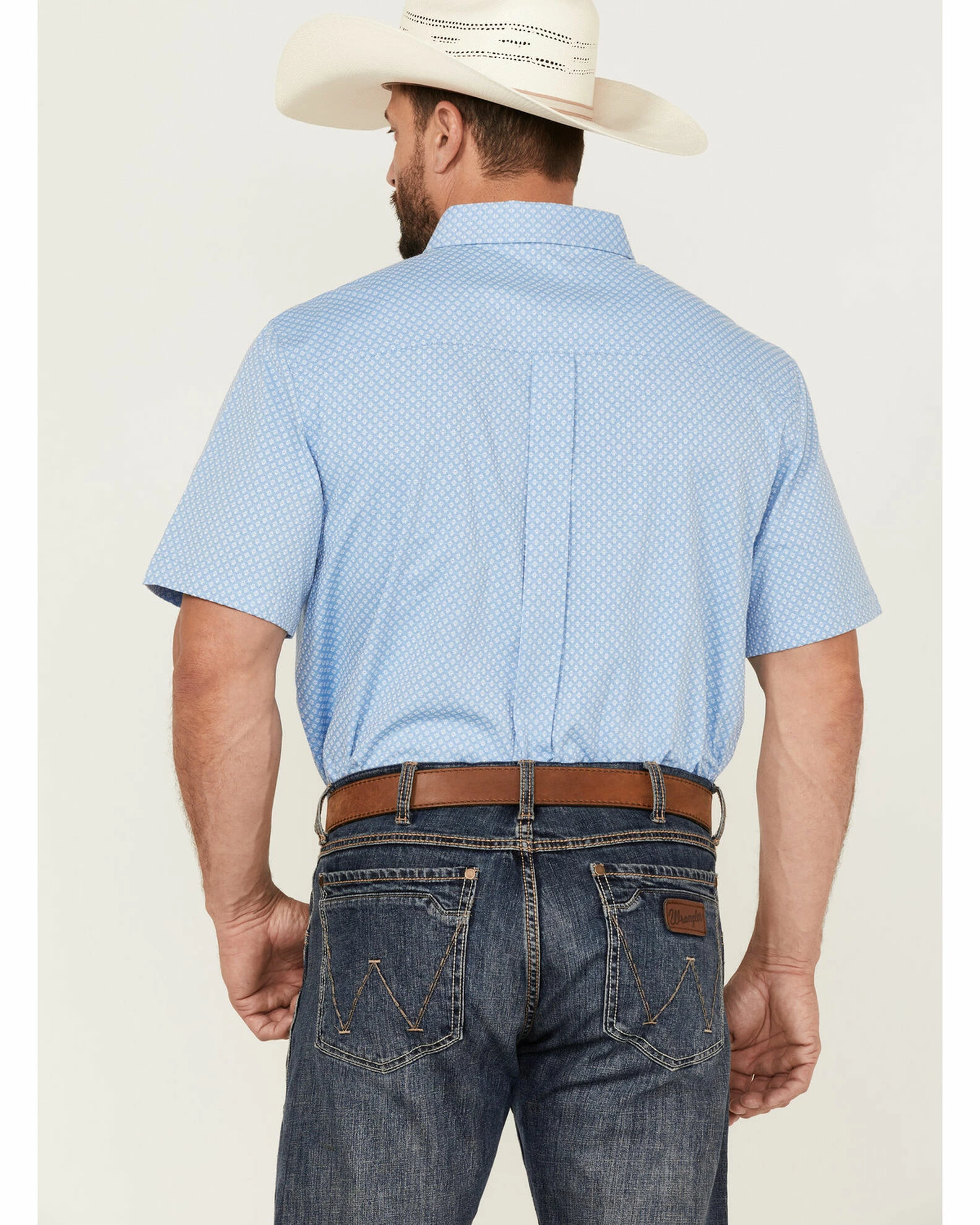 Rank 45 Men's Cantle Geo Print Short Sleeve Button-Down Western Shirt Light Blue 6 Rank 45 Men's Cantle Geo Print Short Sleeve Button-Down Western Shirt Light Blue - Image 4