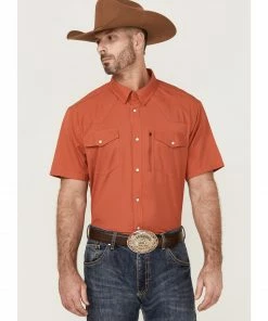 Rank 45 Men's 8 Seconds Short Sleeve Snap Western Tech Shirt  Medium Red
