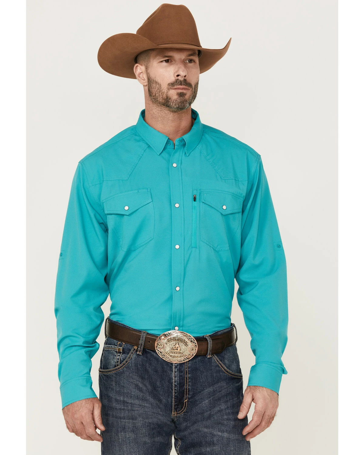 Rank 45 Men's Roughie Tech Short Sleeve Snap Western Shirt Turquoise 7 Rank 45 Men's Roughie Tech Short Sleeve Snap Western Shirt Turquoise - Image 5