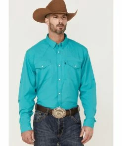 Rank 45 Men's Roughie Tech Short Sleeve Snap Western Shirt Turquoise