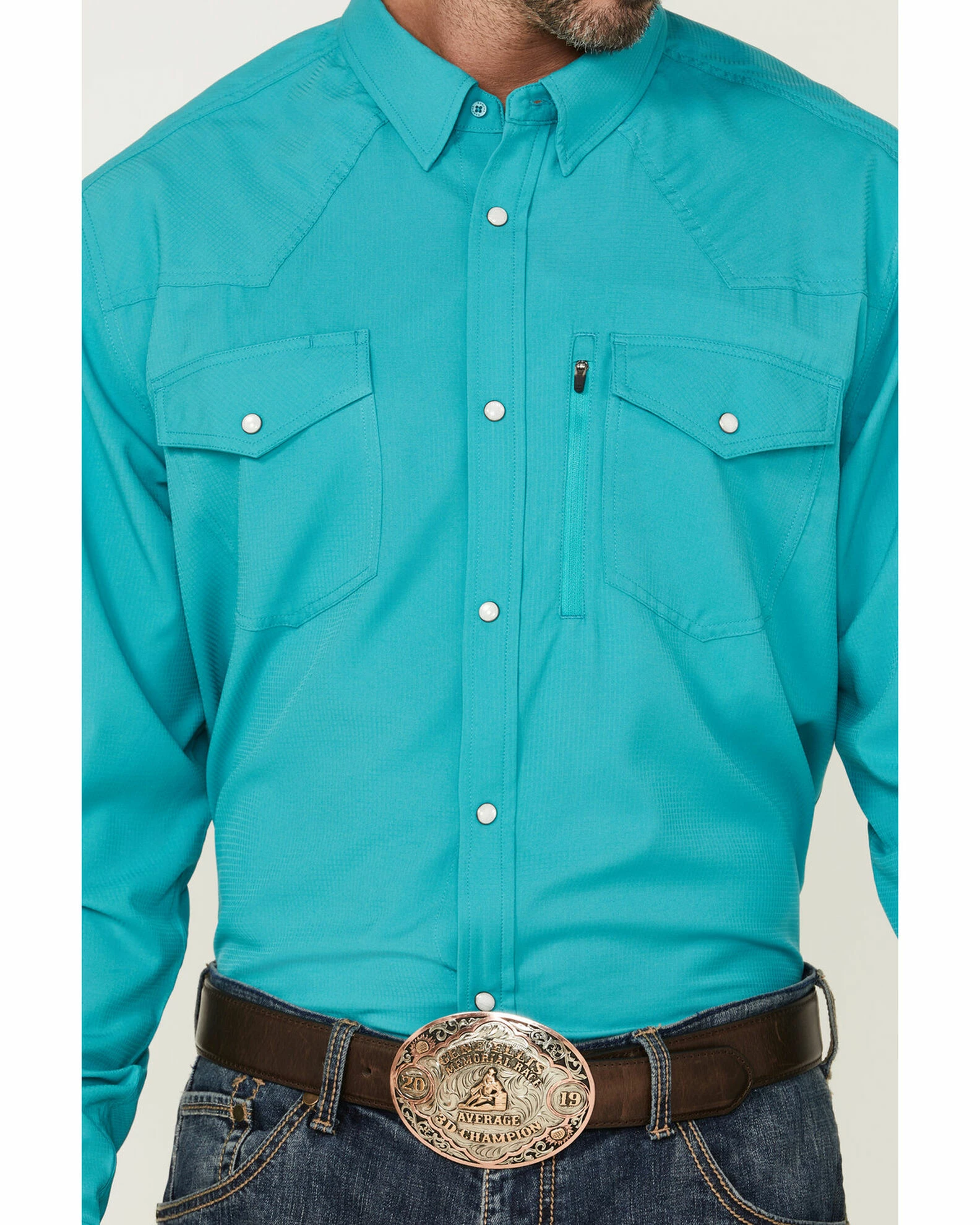 Rank 45 Men's Roughie Tech Short Sleeve Snap Western Shirt Turquoise 5 Rank 45 Men's Roughie Tech Short Sleeve Snap Western Shirt Turquoise - Image 3