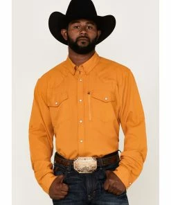 Rank 45 Men's Solid Gold Roughie Tech Long Sleeve Snap Western ShirtÂ