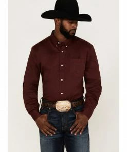 Rank 45 Men's Twill Logo Long Sleeve Button-Down Western Shirt  Wine