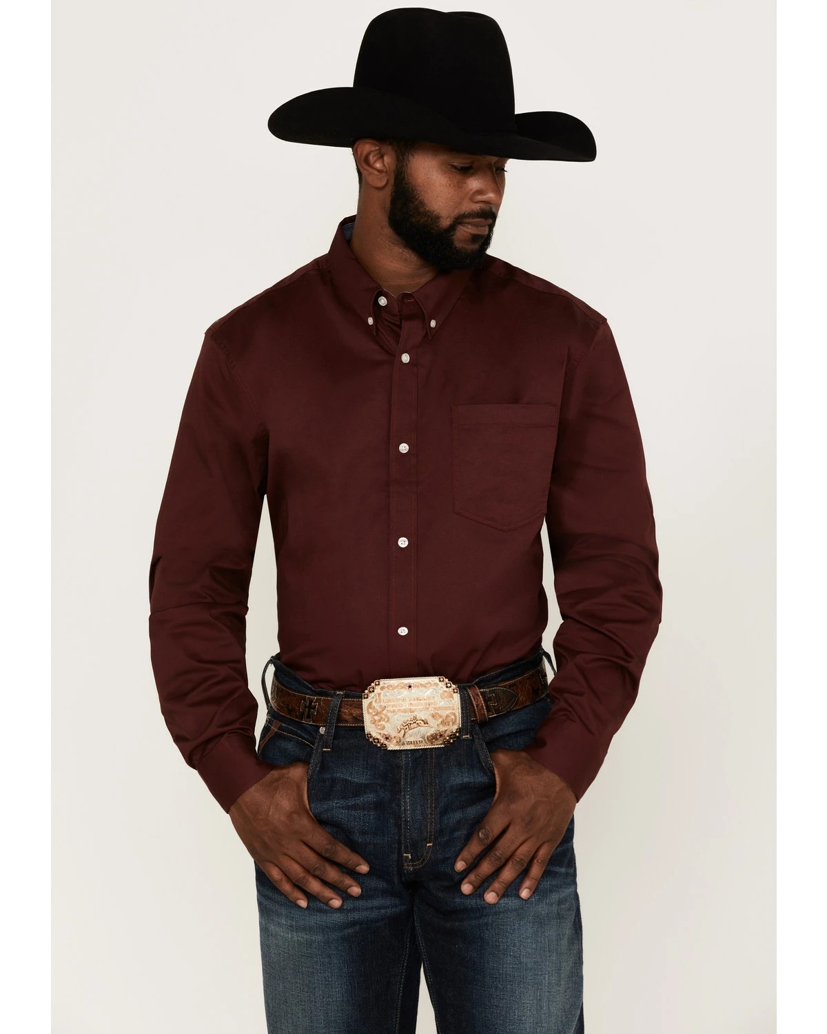 Rank 45 Men's Solid Wine Basic Twill Logo Long Sleeve Button-Down Western Shirt - Big 7 Rank 45 Men's Solid Wine Basic Twill Logo Long Sleeve Button-Down Western Shirt - Big - Image 5