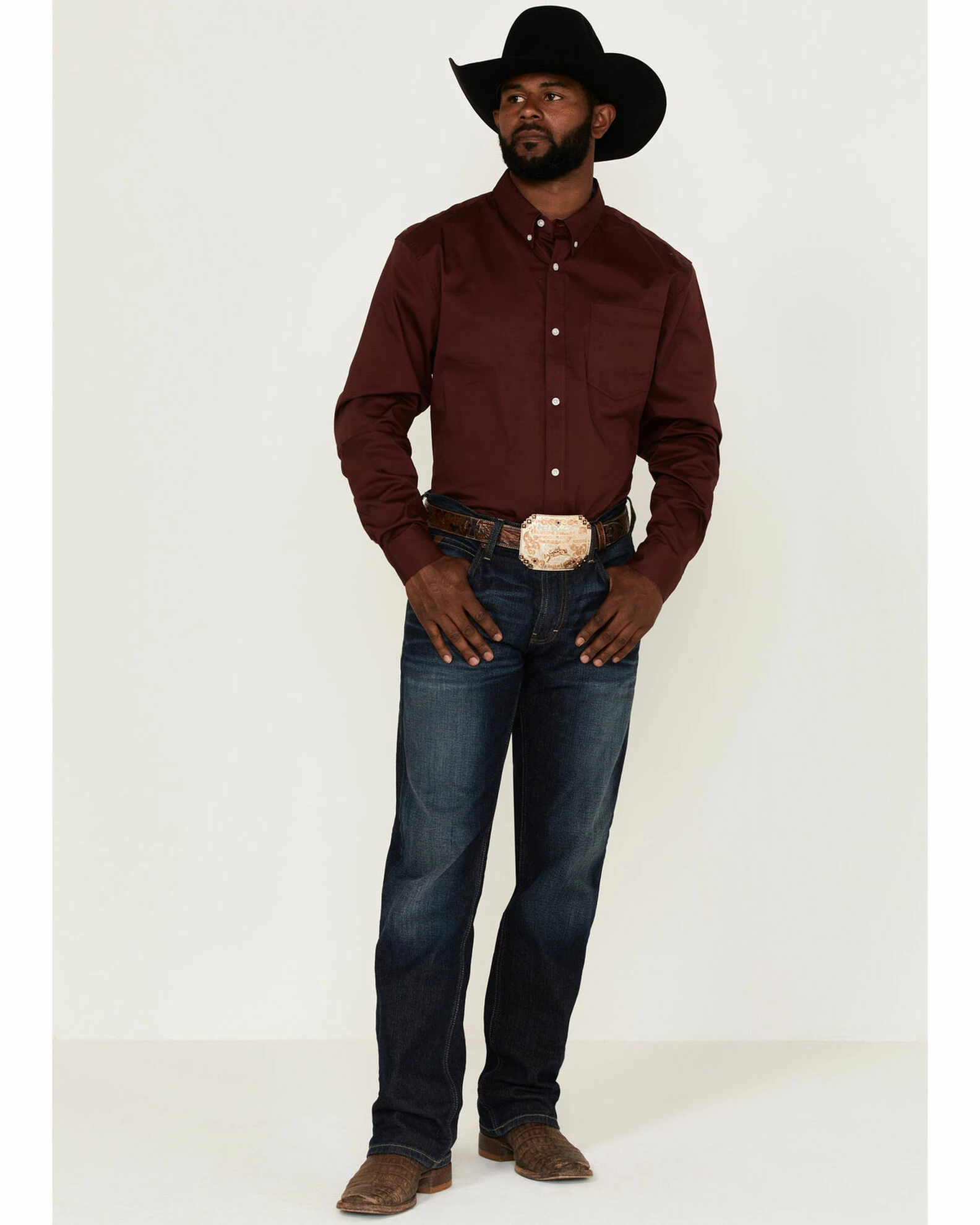 Rank 45 Men's Solid Wine Basic Twill Logo Long Sleeve Button-Down Western Shirt - Big 4 Rank 45 Men's Solid Wine Basic Twill Logo Long Sleeve Button-Down Western Shirt - Big - Image 2