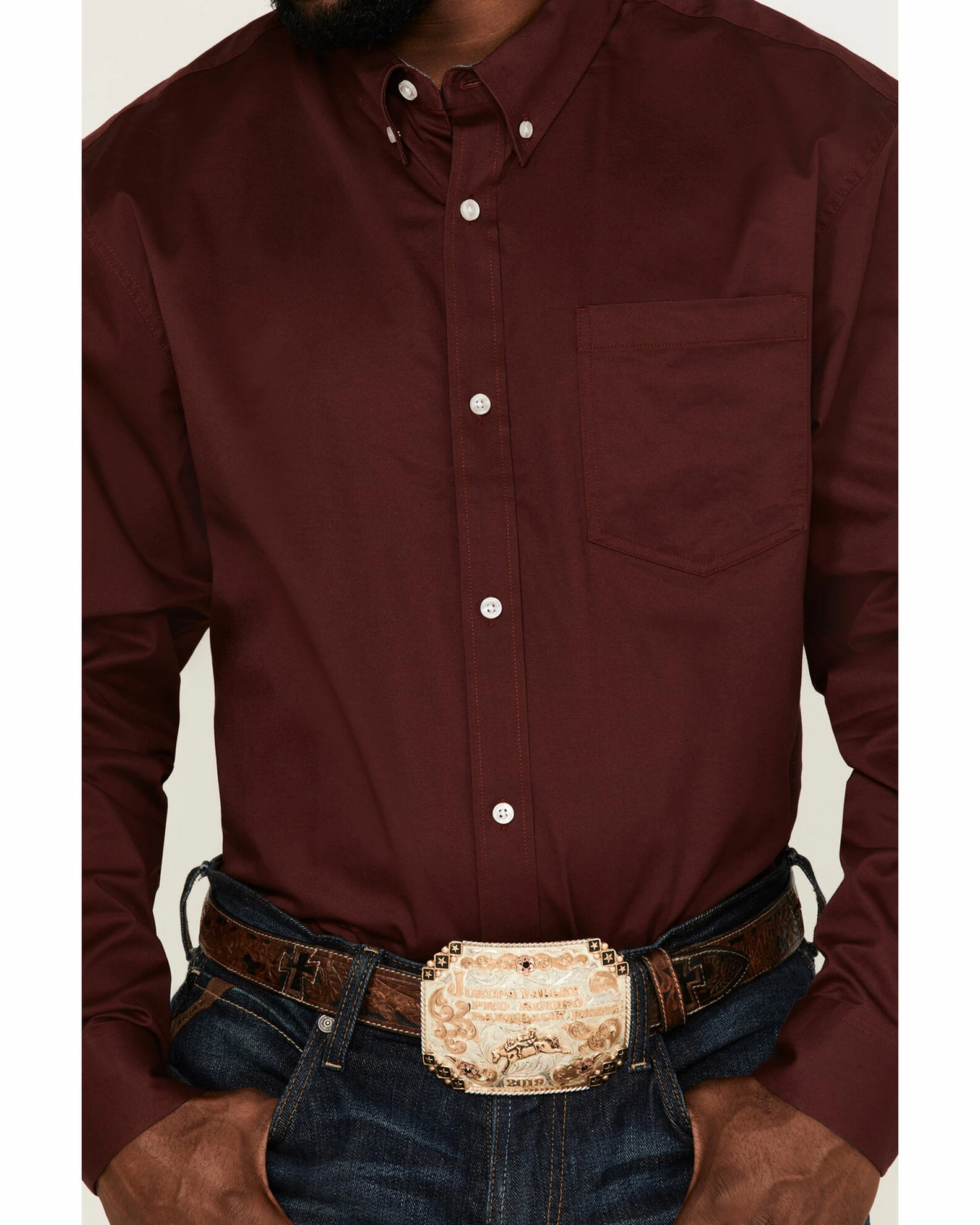 Rank 45 Men's Solid Wine Basic Twill Logo Long Sleeve Button-Down Western Shirt - Big 5 Rank 45 Men's Solid Wine Basic Twill Logo Long Sleeve Button-Down Western Shirt - Big - Image 3